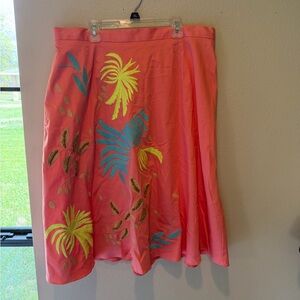 Farm Rio Inspired Coral Tropical Embroidered Skirt 1X Vacation Beach resort Boho